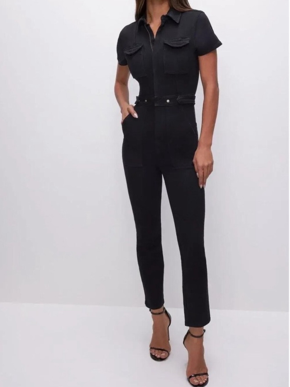 Good American Women's Fit For Success Denim Jumpsuit Black Size XS NEW